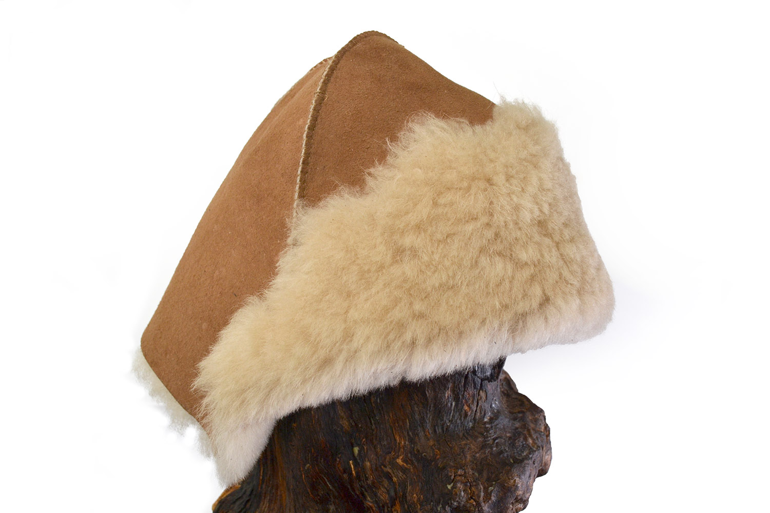Меховая шапка двууголка для бани из овчины, коричневая [HO809]