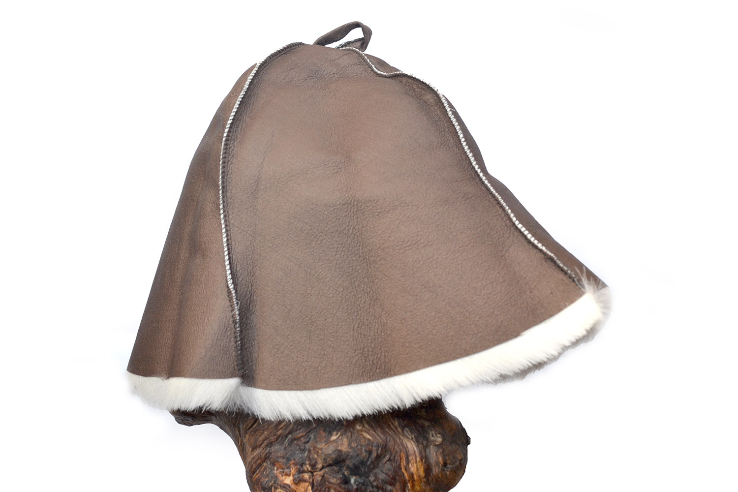Меховая шапка #18 коричневая для бани из овчины [HO860]