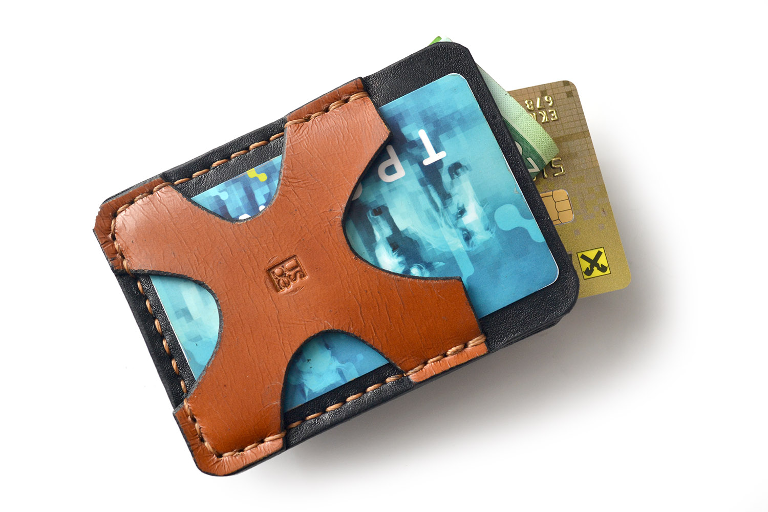 Кожаный мини кошелек X Буфало на черном от useGear